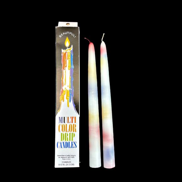General Wax Other - Multi Color Drip Tapered Wax Candles NIB 2 Pieces New In Box 70's Boho